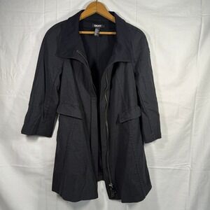 DKNY Wool‎ Blend Coat Women's P Gray 3/4 Sleeve Zip Front Career Jacket